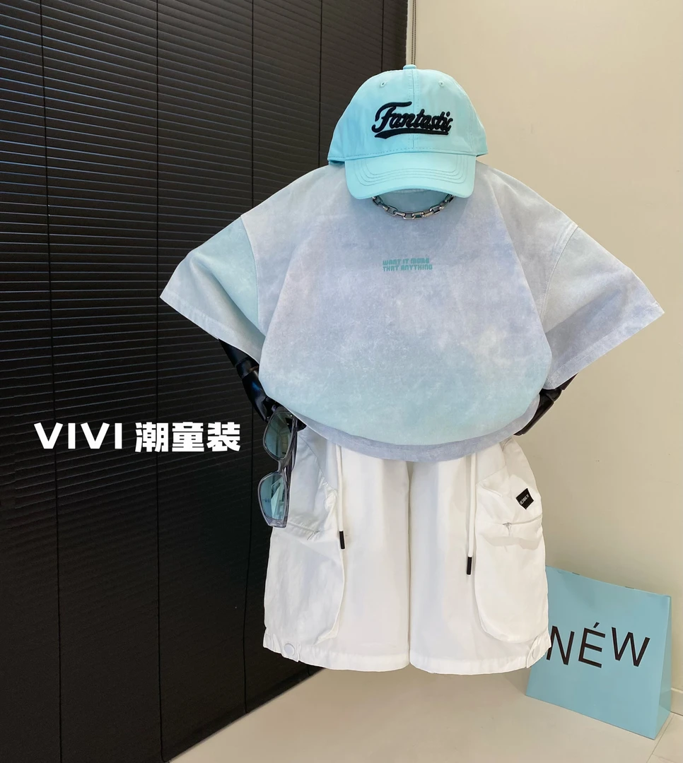 VIVI童装 2025夏季潮牌中大童塞纳湖畔扎染清凉短袖T恤
