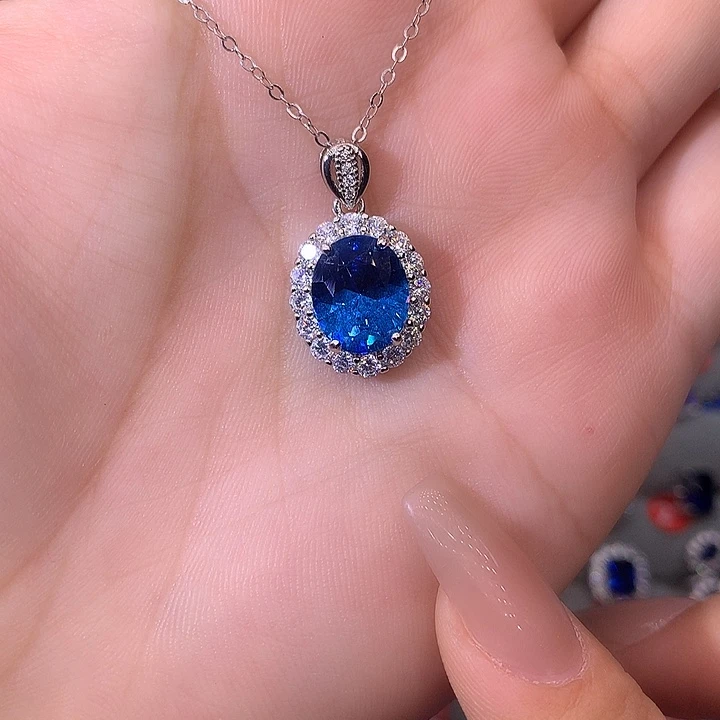 蓝宝石吊坠(赠链)银S925镶嵌