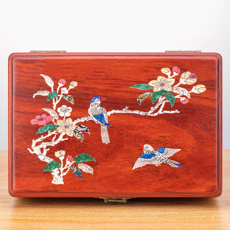 红花梨喜上眉梢螺钿收纳盒28*18.5*10.5CM