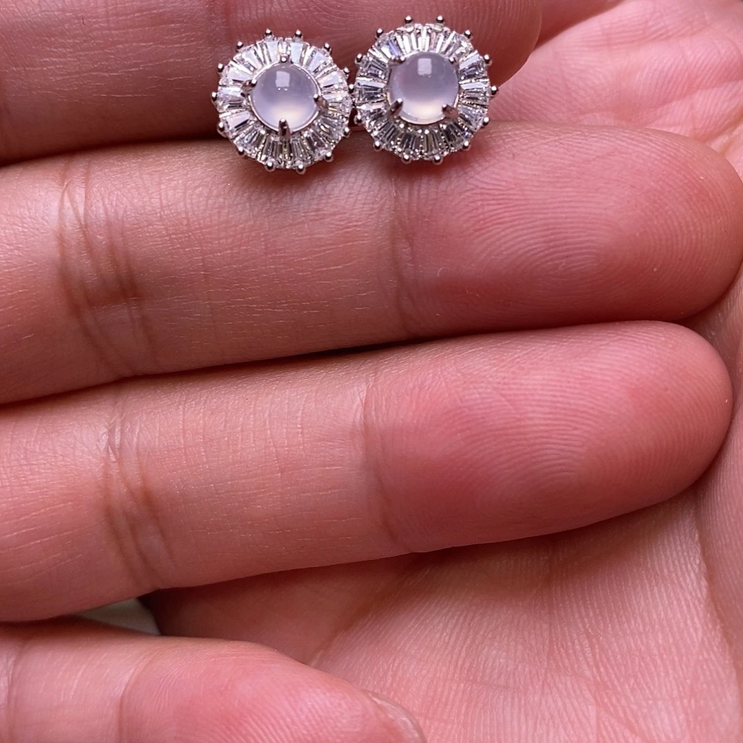 翡翠银S925镶嵌耳饰蛋面耳钉