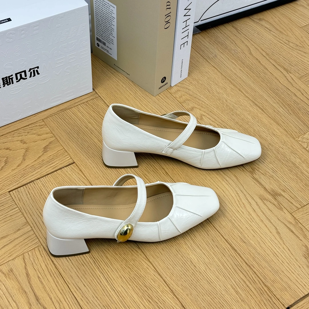 复古银色玛丽珍鞋女夏季2024新款小香风方头配裙鞋粗跟一字带单鞋