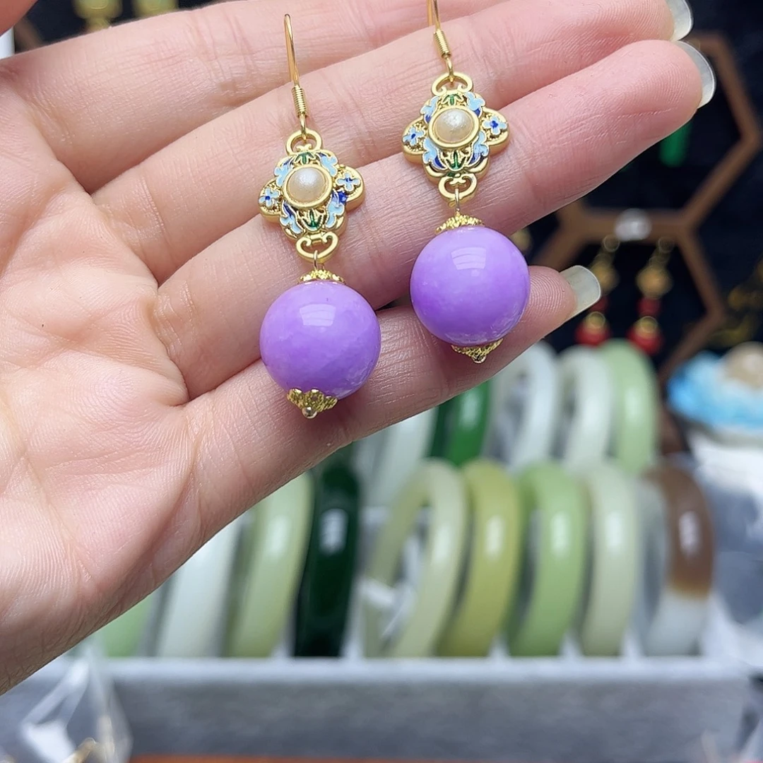 翡翠未镶嵌耳饰紫色