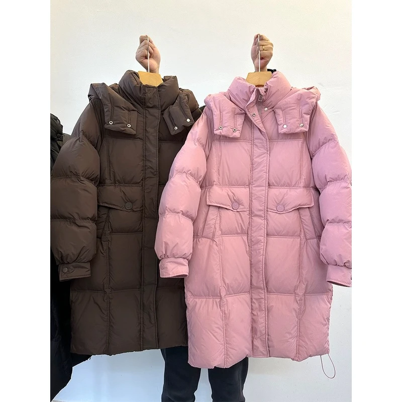 王炸血亏 少量现货 新国标白鸭绒韩版M扣羽绒服女中长款宽松加厚