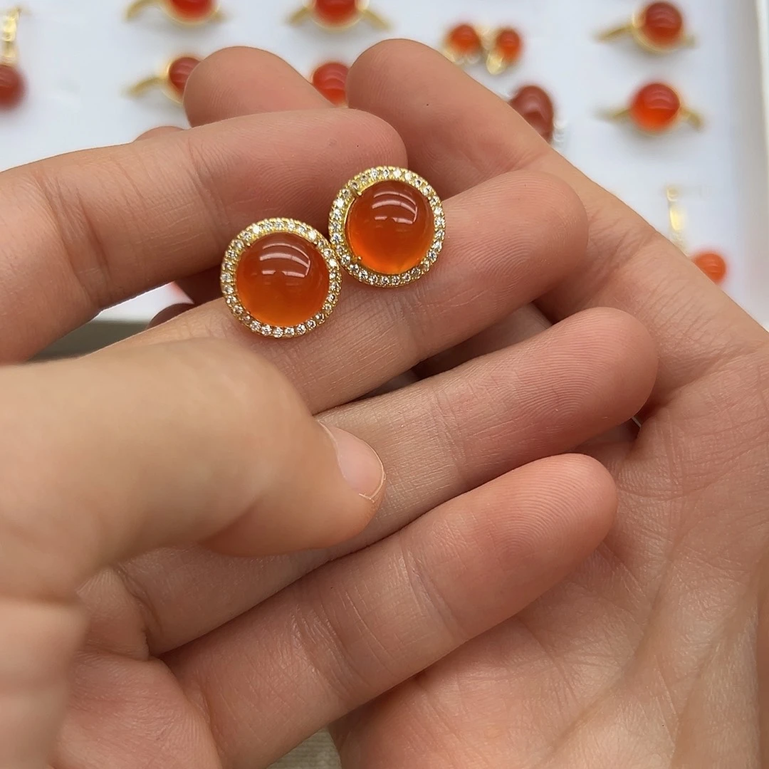 银S925镶嵌南红玛瑙耳饰?*儿