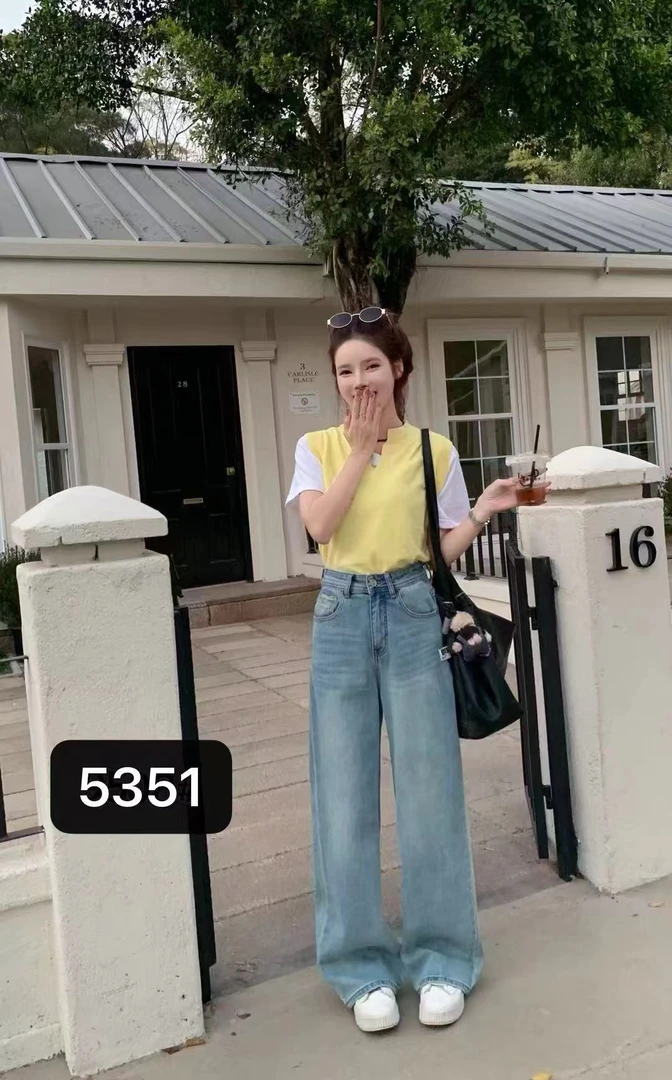 5351款夏季高腰窄版直筒显瘦百搭牛仔裤女时尚拖地裤