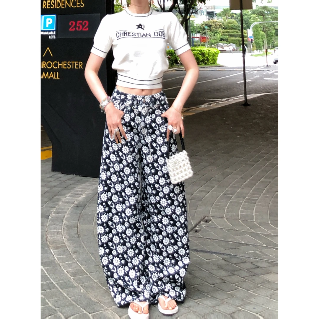 LI 婉君【小雏菊】春夏韩版碎花宽松垂感阔腿休闲裤LWJ25A1K530