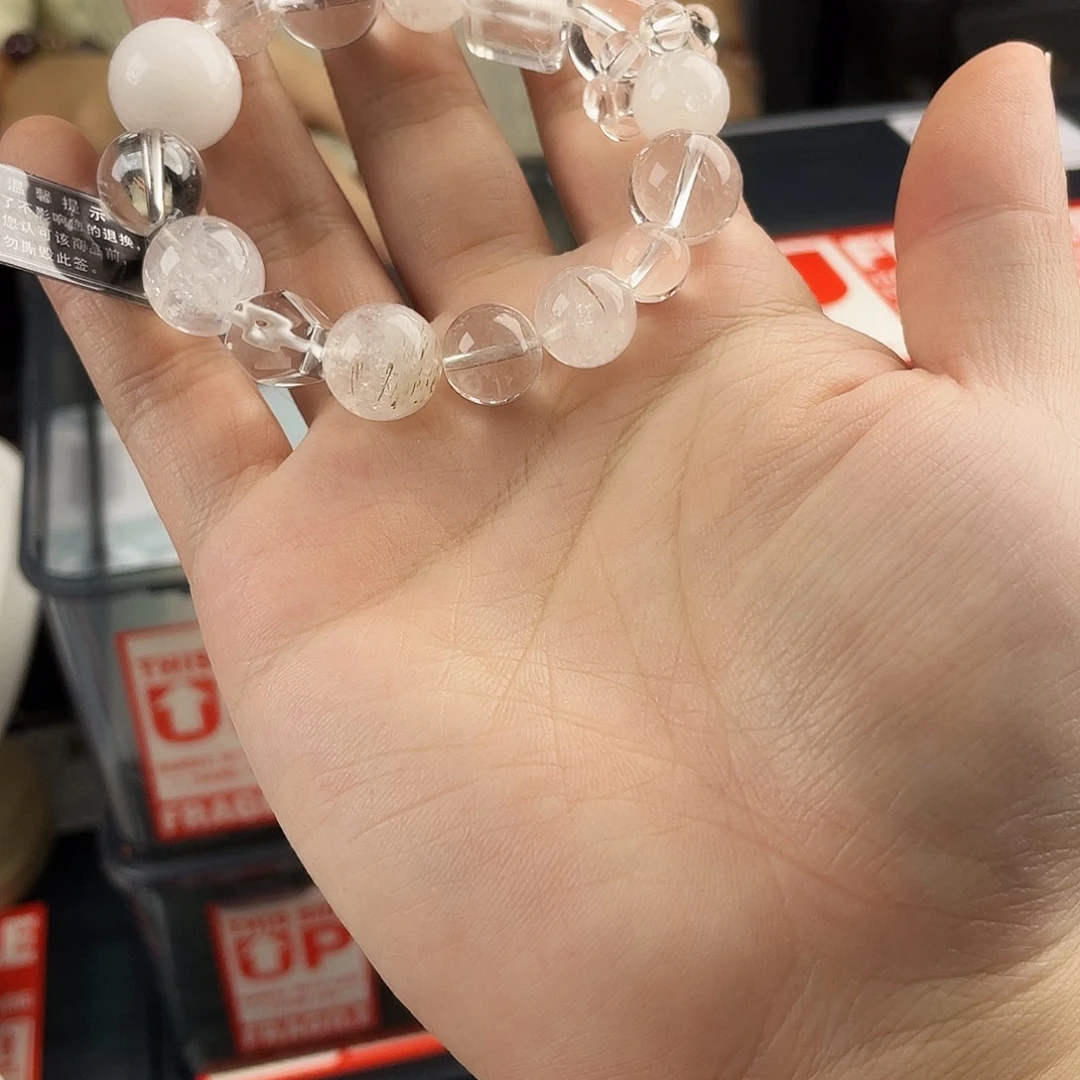 水晶银S925镀金镶嵌手串