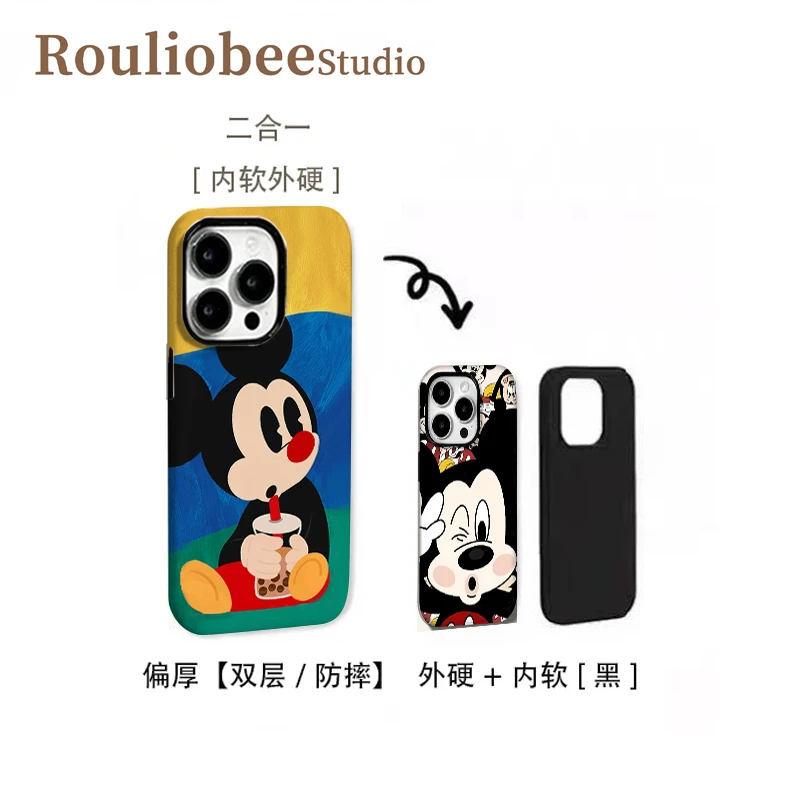 可爱呆萌眨眼米奇适用iphone17pro手机壳苹果华为p70vivo小米oppo