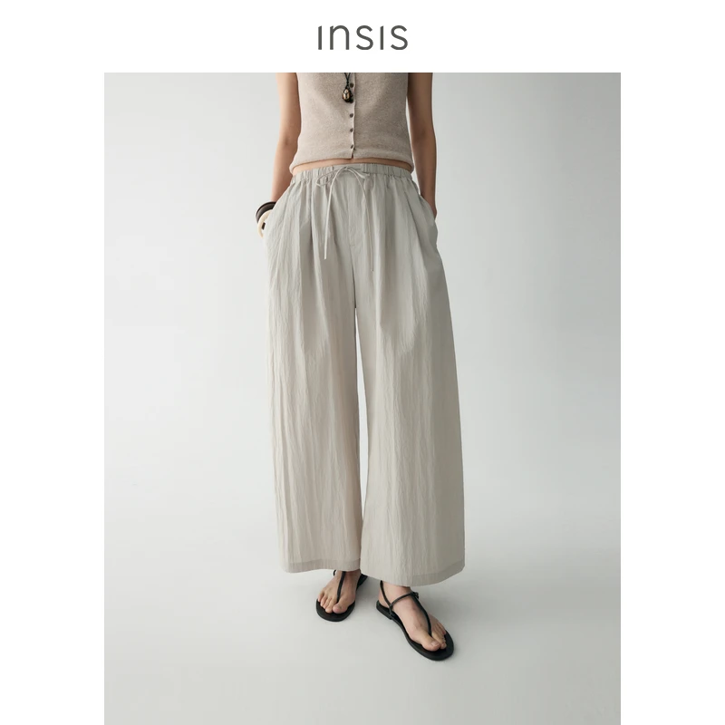 INSISFEMME棉质夏季款腰部女装长裤微弧形直筒九分裤女恋夏风穿搭