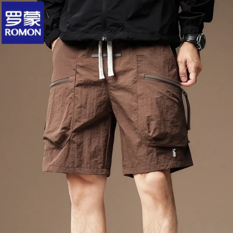 罗蒙冰丝薄款美式工装短裤男夏季高端宽松直筒速干五分休闲裤子男