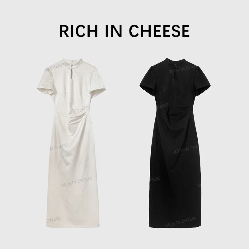 舒胡蕾 声声慢丨 新中式暗纹提花气质显瘦国风开叉收腰连衣裙