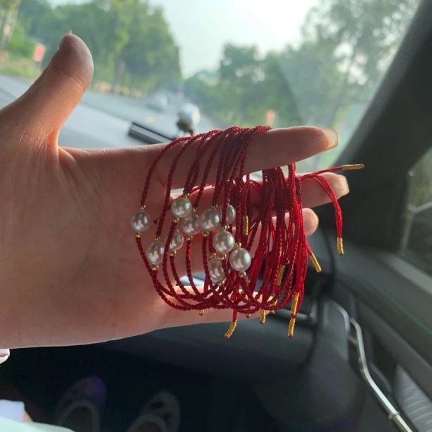 喵大【时来运转红绳】手工编 7–7.5mm海水akoya手链