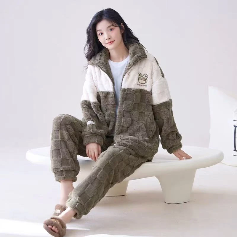 CD304秋冬新款季珊瑚绒睡衣女款加绒加厚