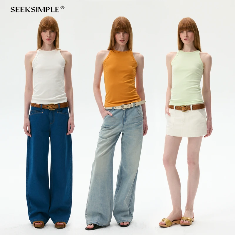 SEEKSIMPLE木浆纤维透气圆领工字背心D0916