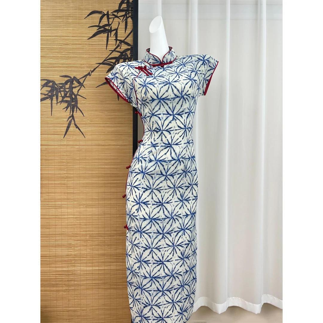 【慕斯】蓝色复古新中式短袖旗袍女2025夏季新款日常可穿改良老上海