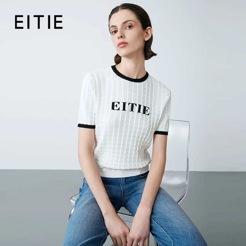 EITIE爱特爱春季新款撞色显瘦时尚百搭基础简约针织衫7701412