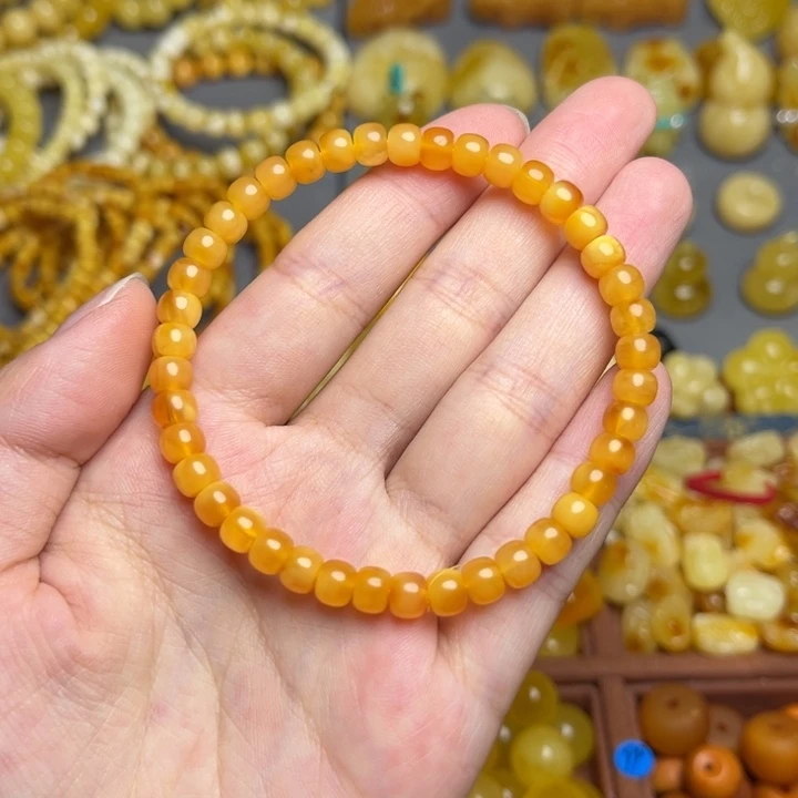蜜蜡未镶嵌裸石091-满蜜甜蜜糖老型手串卡5+
