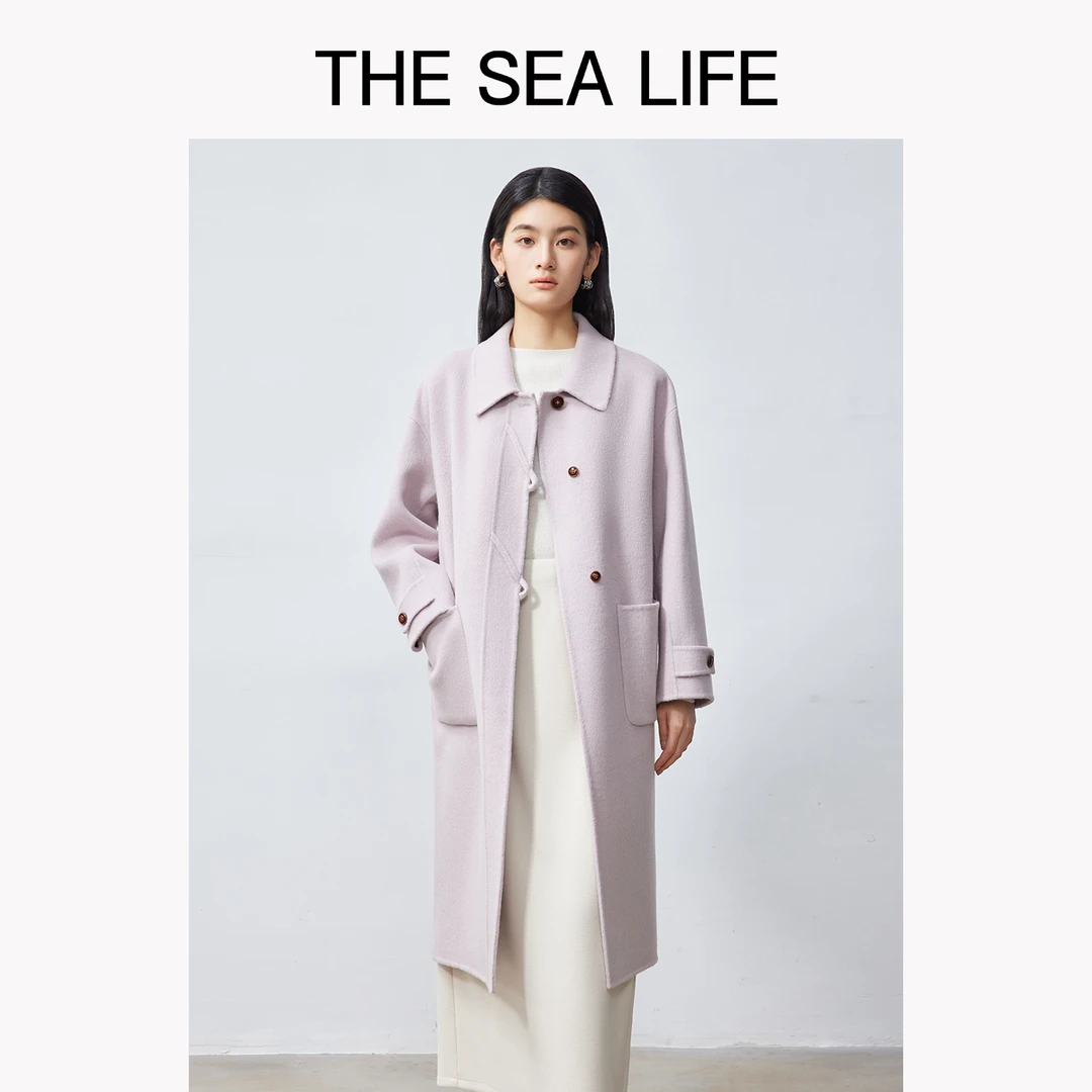 欧海一生25冬新款减龄小翻领细支绵羊毛混纺大衣thesealife210297