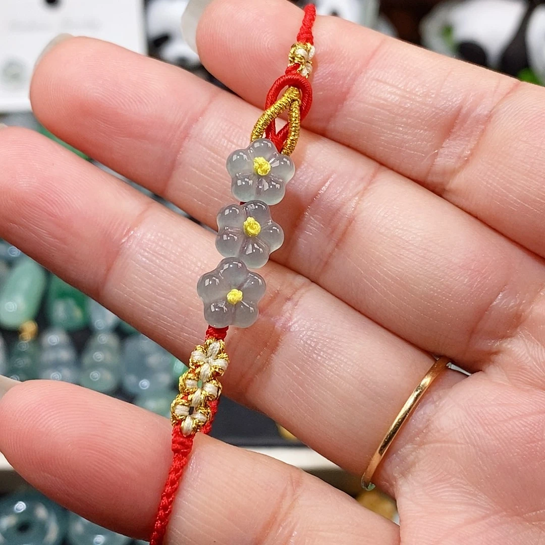 翡翠未镶嵌颈饰三花手绳15