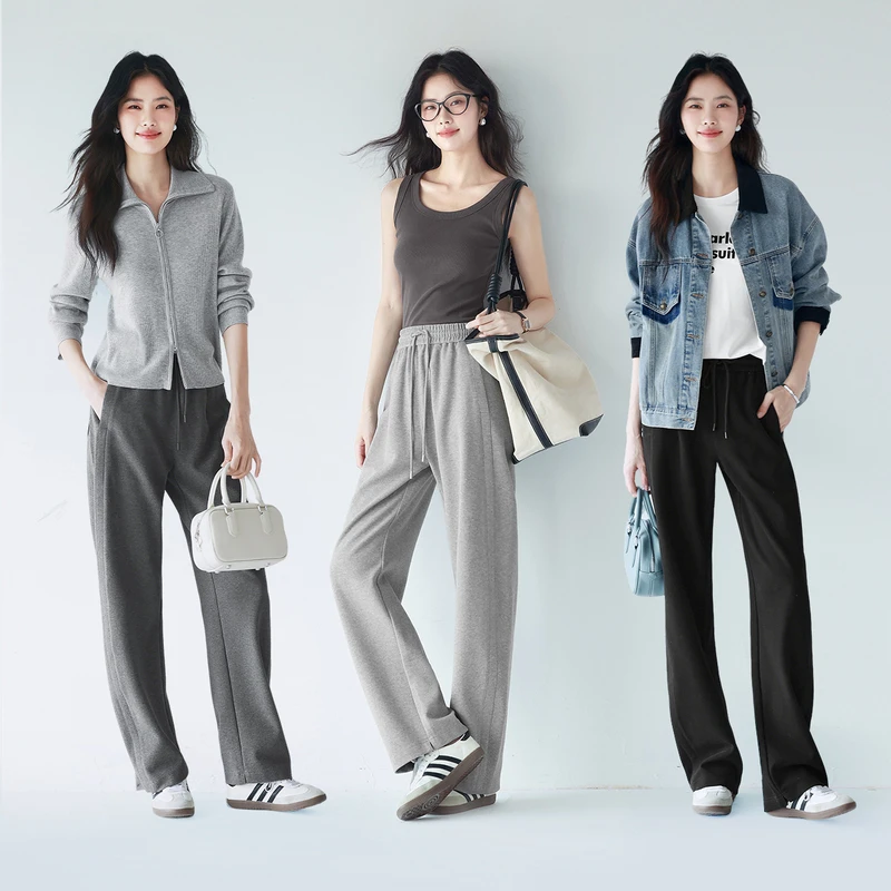 伊芙丽分割线显瘦休闲裤女25夏季复古春游运动百搭裤子1F7951221