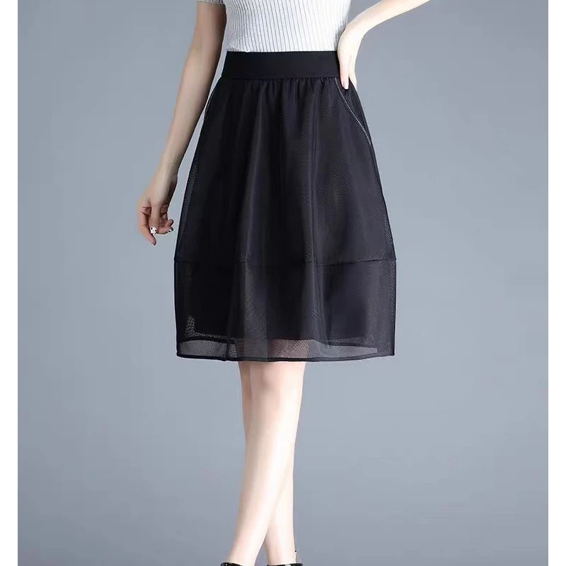 81155新款花苞裙网纱高腰百褶裙灯笼半身裙（S-2XL）