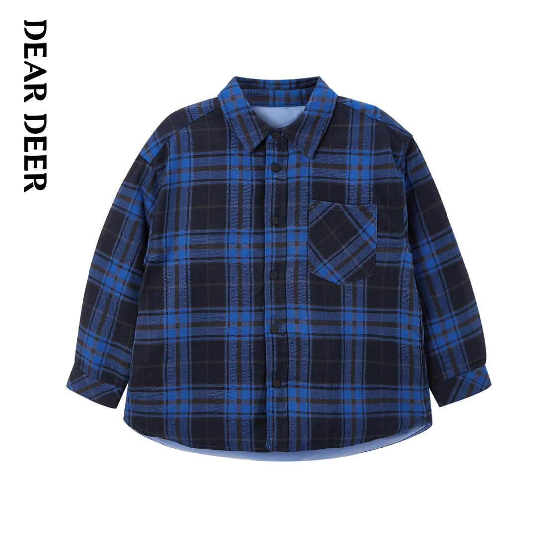 【直播清】迪迪鹿男小童冬季蓝格法兰绒羽绒服C223411102