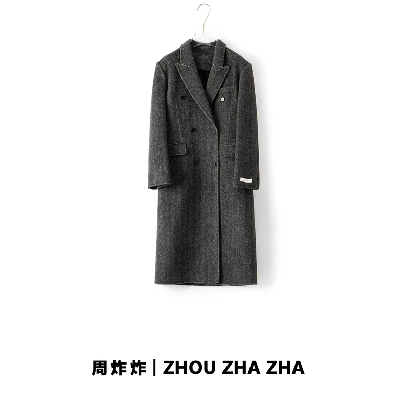 【周炸炸】西装领大衣外套女装气质大衣长款毛呢外套女#240655