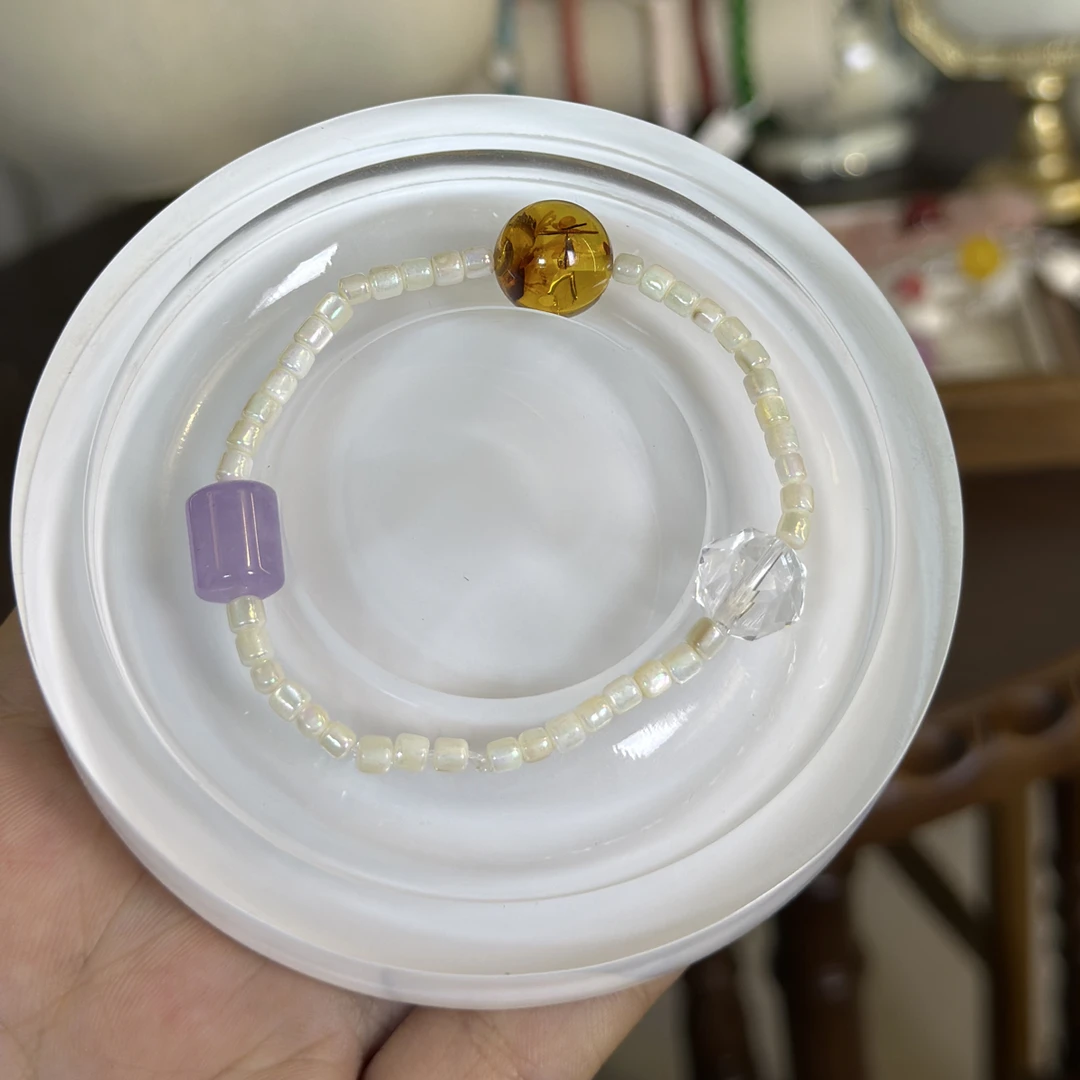 千金女主  花珀配紫水晶配白水晶设计手串（多样性发其一）