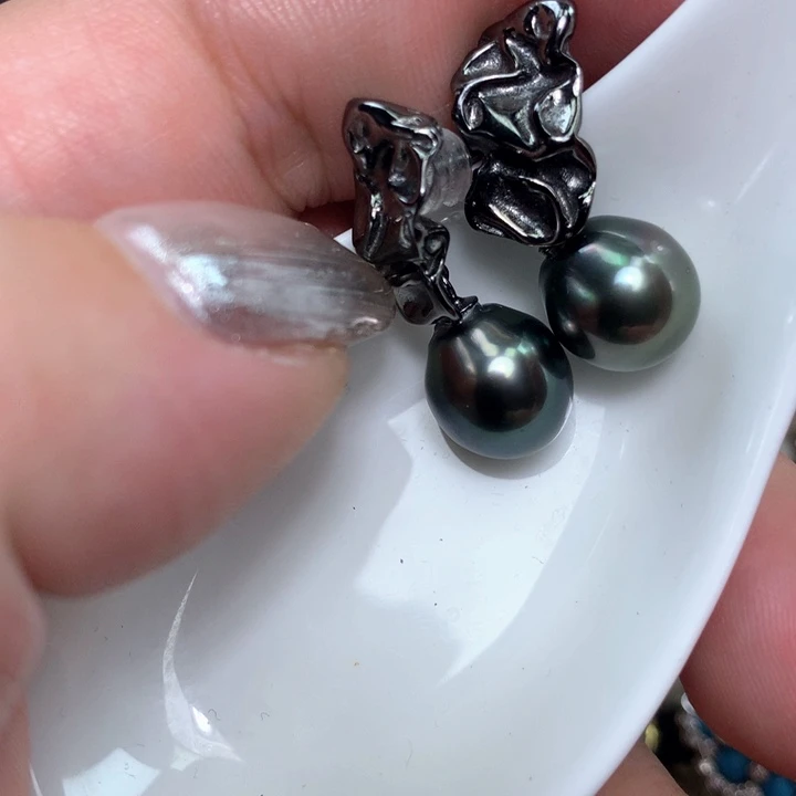 银S925镶嵌耳饰海水珍珠