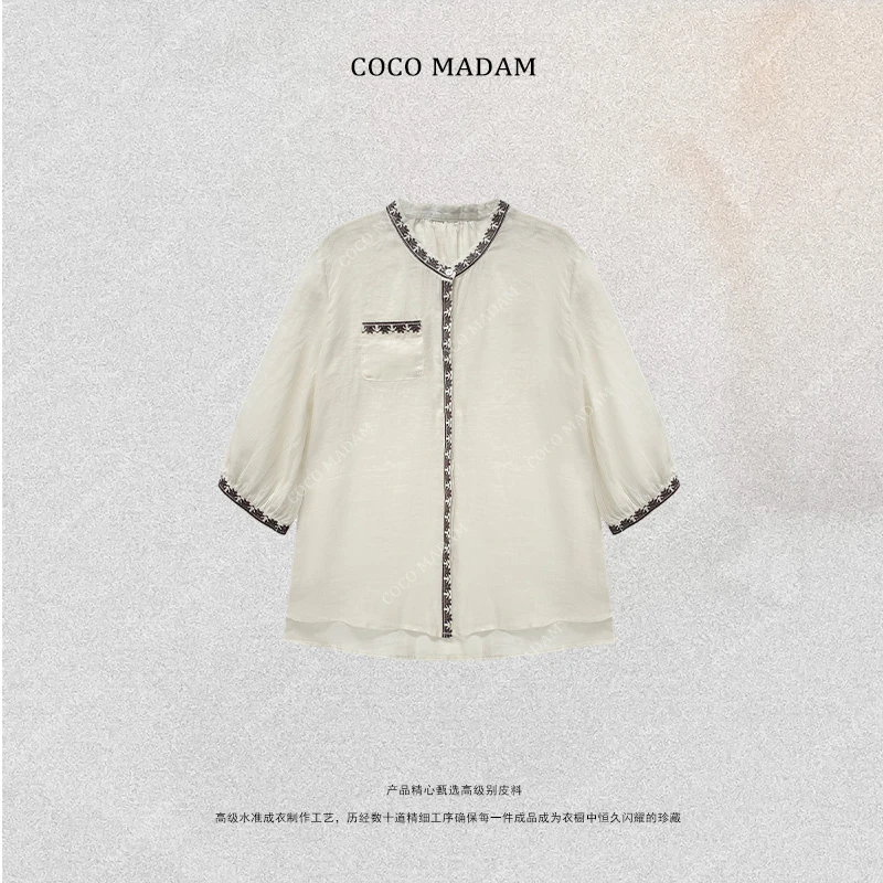 NIUNIU ·T-687 夏季新款七分袖衬衫 刺绣亲肤透气防晒衣