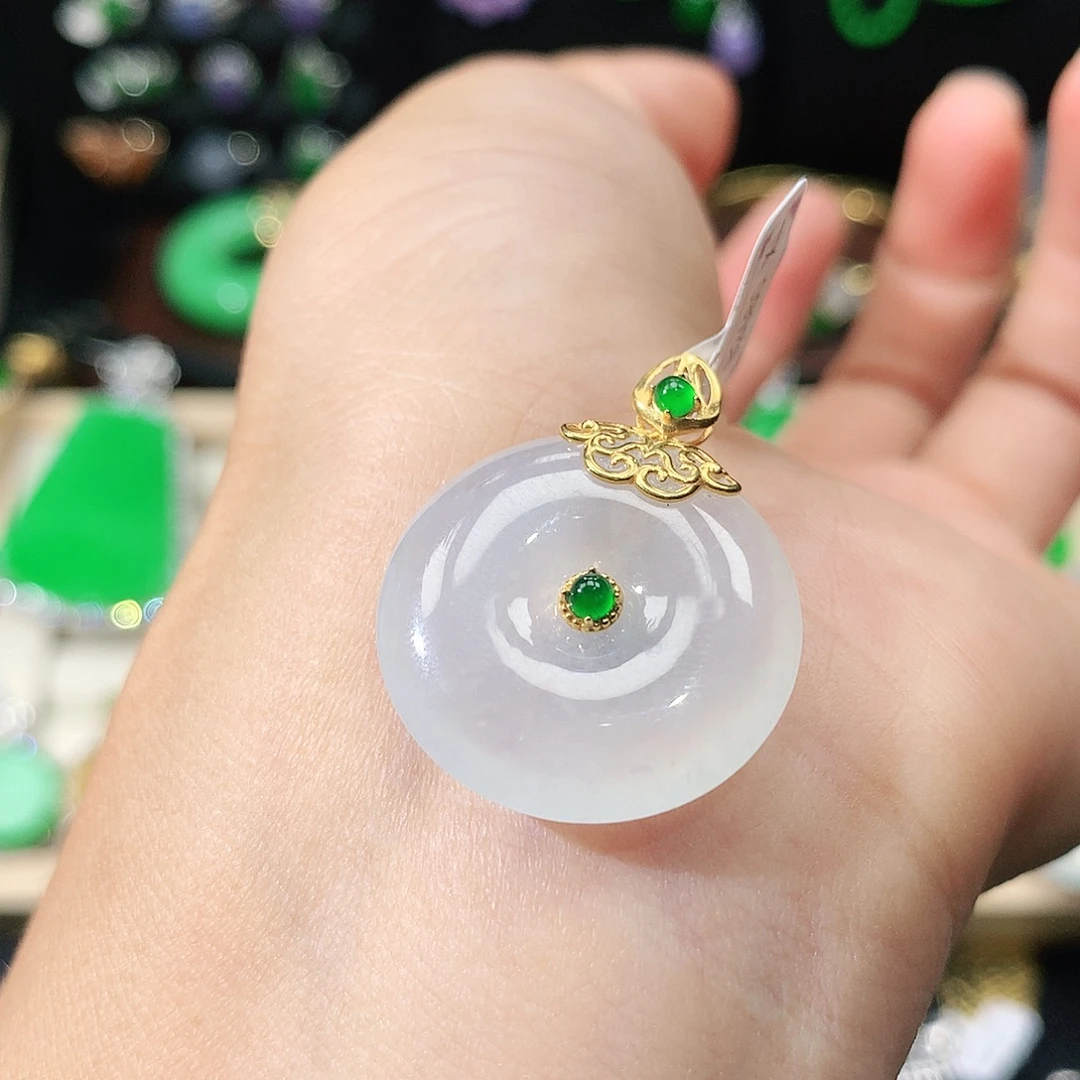 翡翠18K金镶嵌吊坠(不含链)