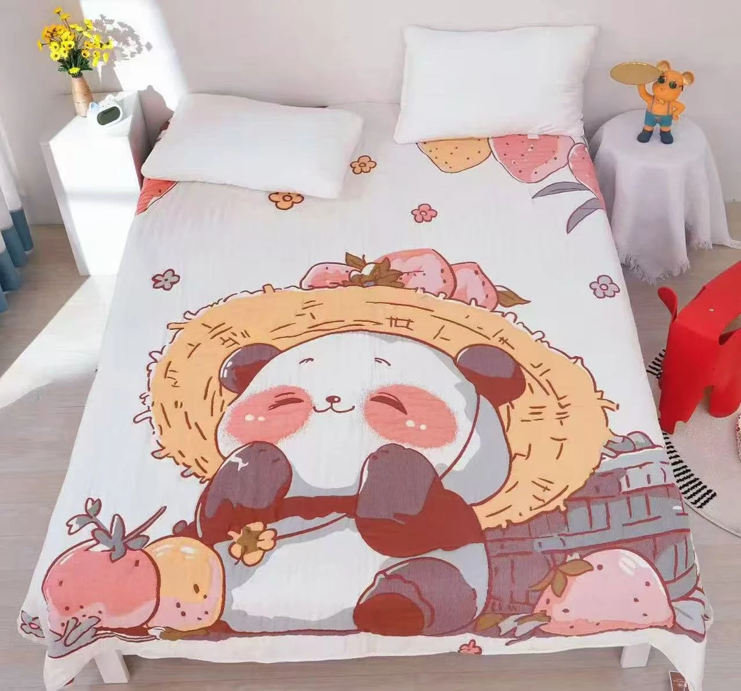 【熊猫比比】200*230超柔纯棉泡芙被亲肤棉纱四季通用盖被