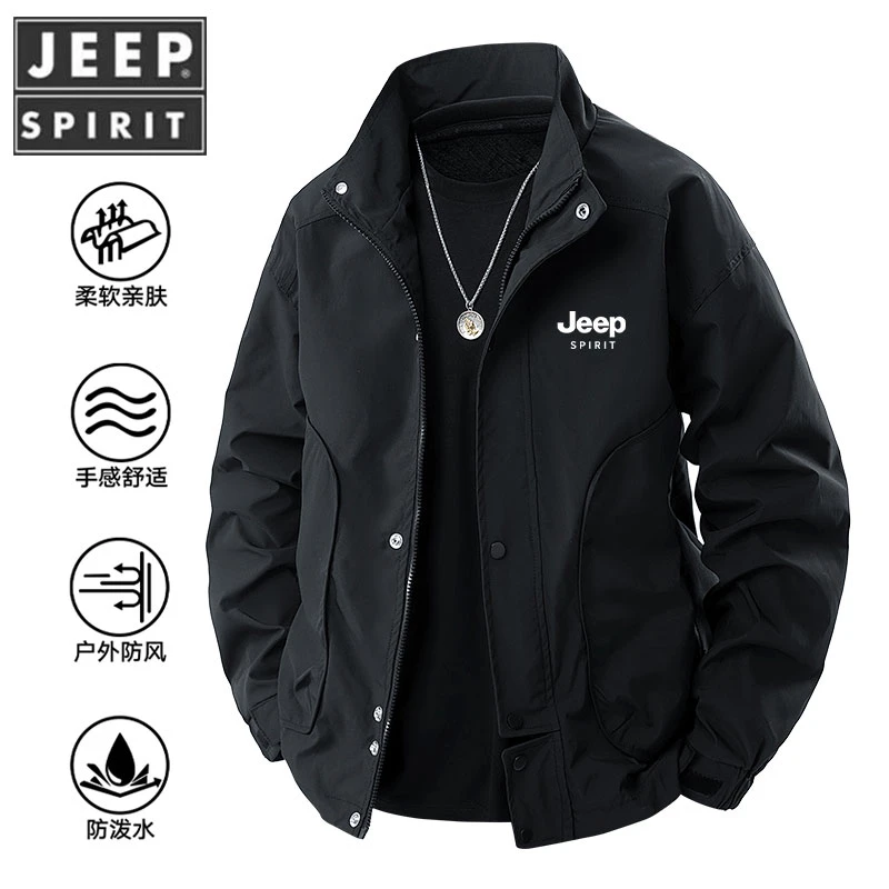 JEEPSPIRIT/吉普立领工装夹克男教练服春秋新款潮牌宽松上衣外套