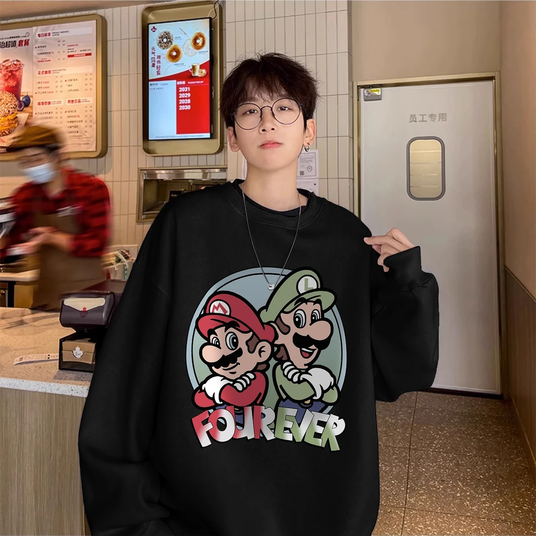 特大码300斤纯棉加绒加厚卫衣男装秋冬长袖超级玛丽新款上衣潮牌