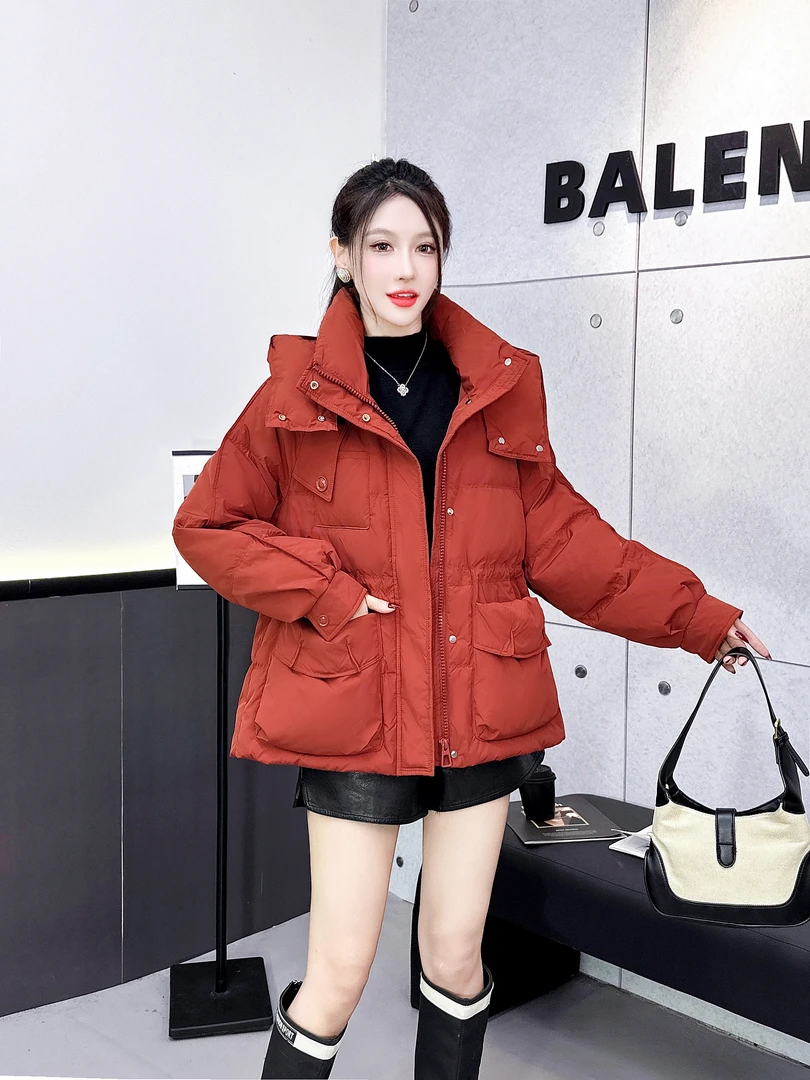 中长款保暖小个子休闲女装宽松短款加厚外套女款百搭时尚连帽冬季