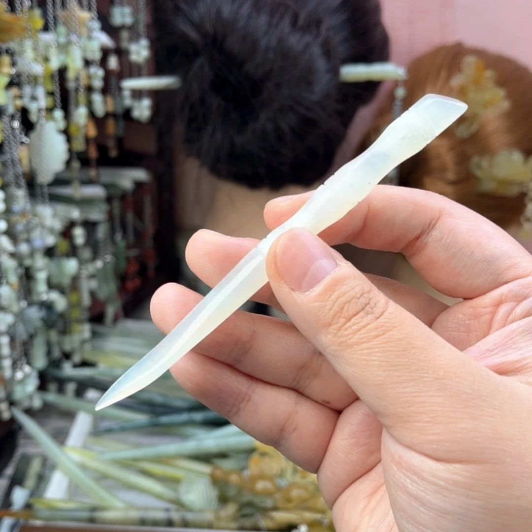 蛇纹石玉发饰未镶嵌长度12.5厘米左右