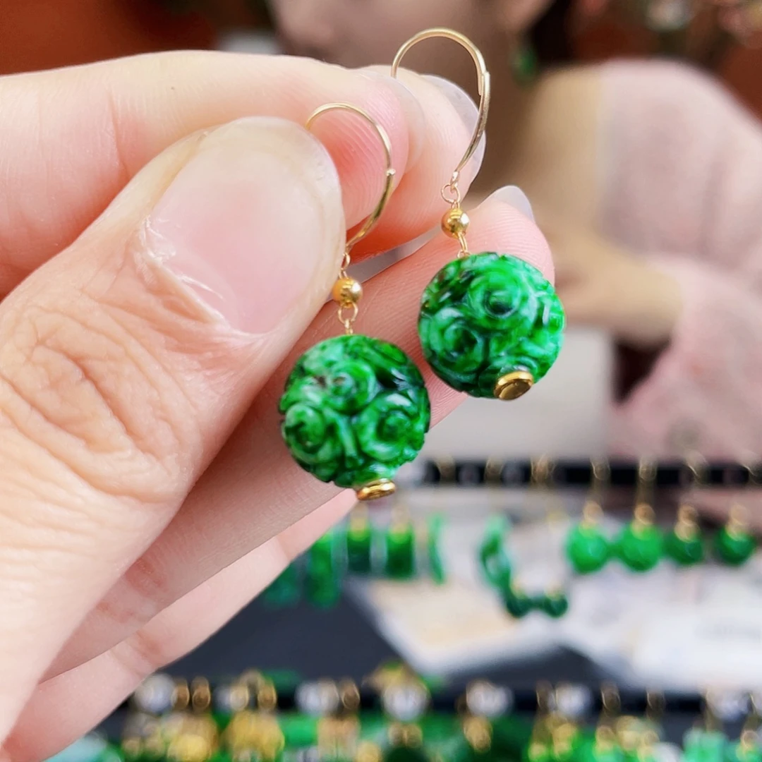 翡翠18K金镶嵌耳饰