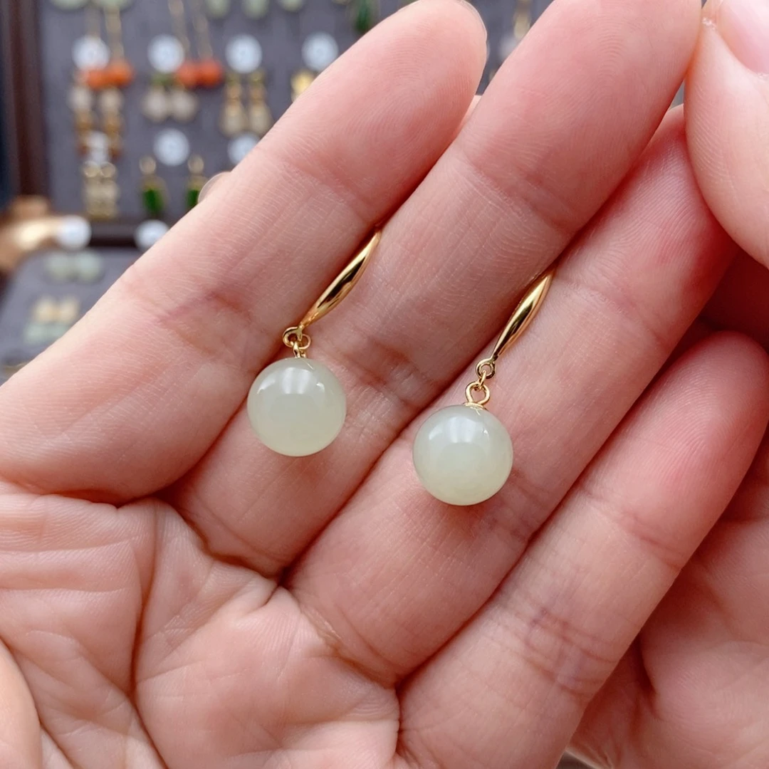 银S925镶嵌和田玉耳饰