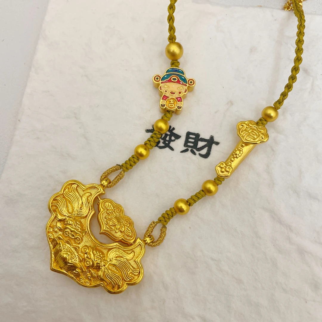 合金吊坠 线下同款 如意财神锦鲤锁包 实心锁包莲华可转动
