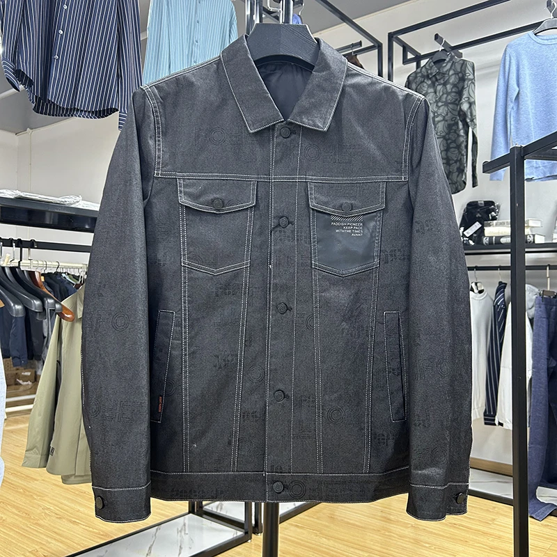 时尚休闲翻领单排扣仿牛仔男士夹克修身外套茄克 Y5T0108