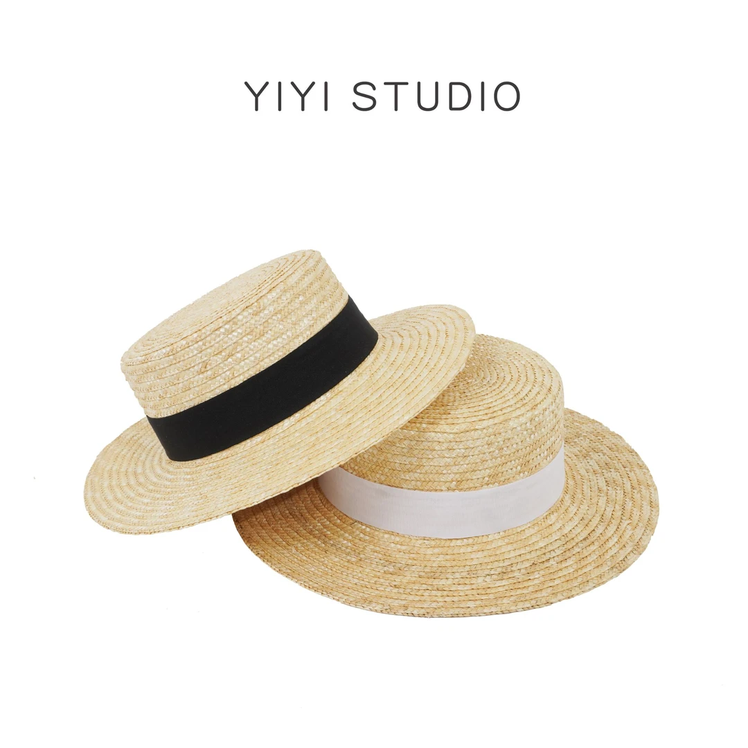 【依依同款草帽】<YiYiii>黑白防晒遮阳草帽夏平顶百搭休闲编织帽子