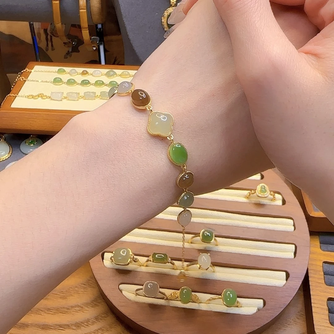 和田玉手链银S925镀金镶嵌多样性发货