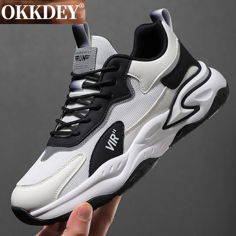 okkdey运动款男鞋双层网面透气休闲运动鞋软底防滑轻便跑步男鞋