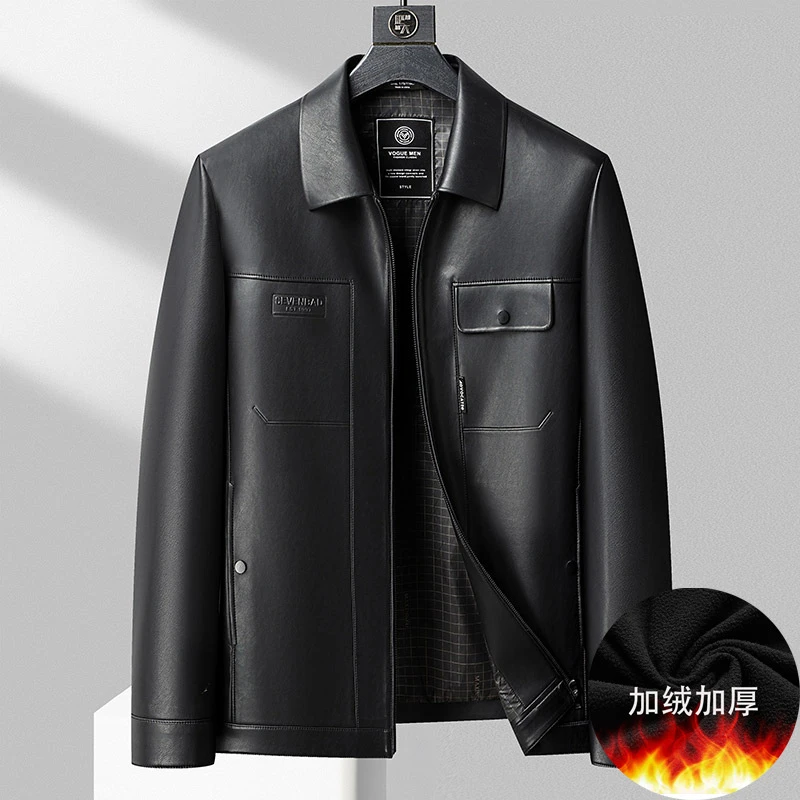 【大码男装】加肥加大秋冬皮夹克秋新款翻领复古老钱风高级皮外套
