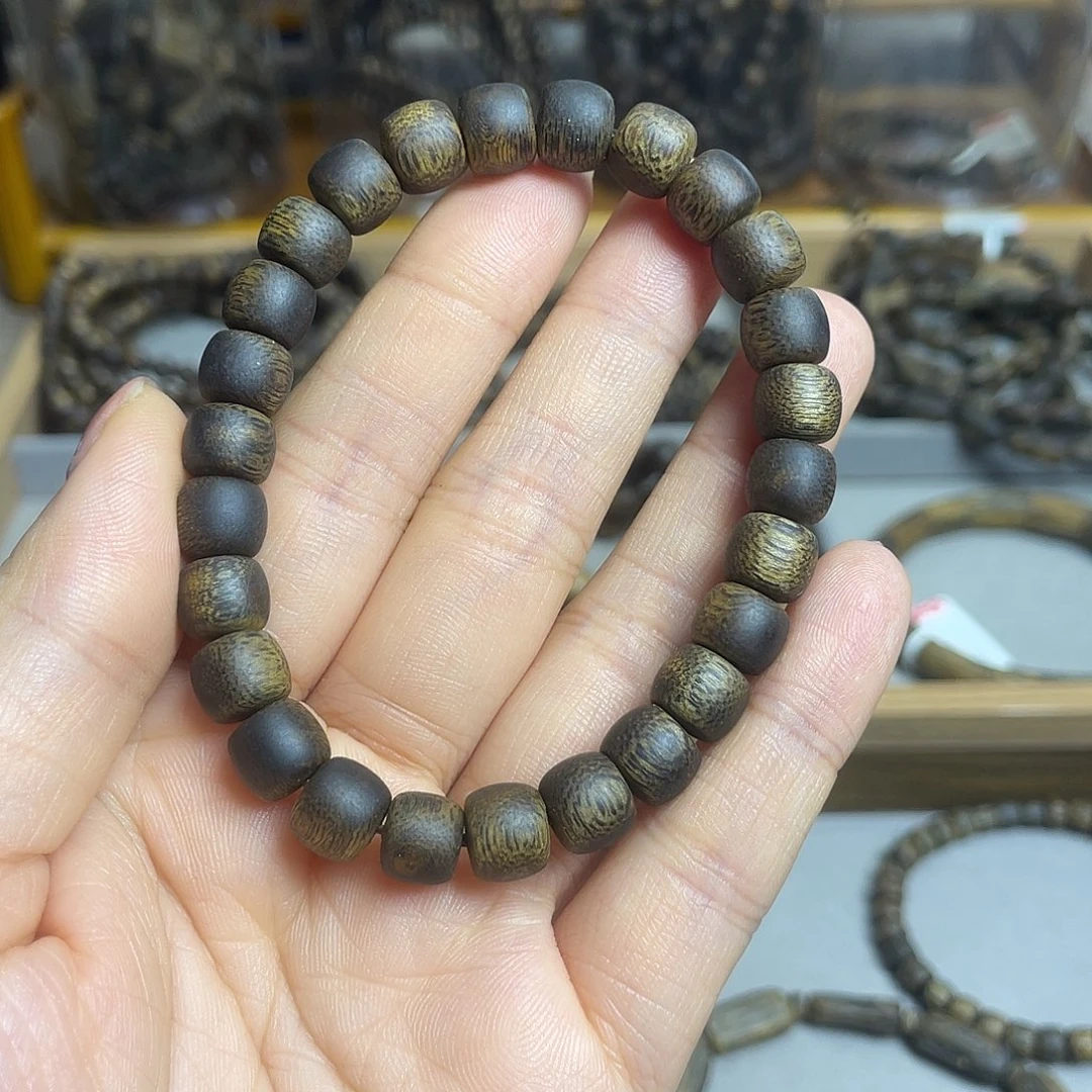 沉香沉香碎屑棋楠沉香老型古珠单圈8mm沉水浮花香韵