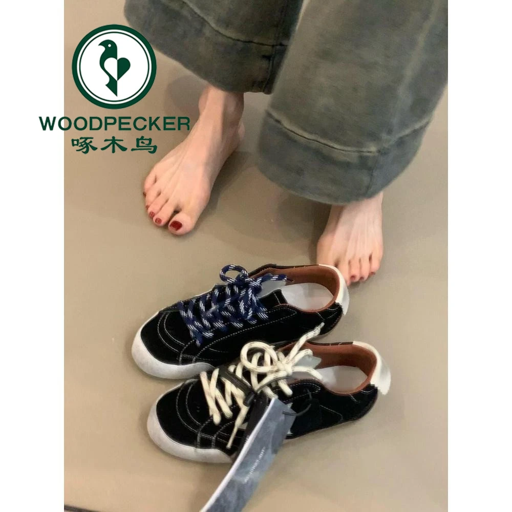 啄木鸟复古简约做旧星星小脏鞋女2025新款百搭时尚感脏脏鞋板鞋