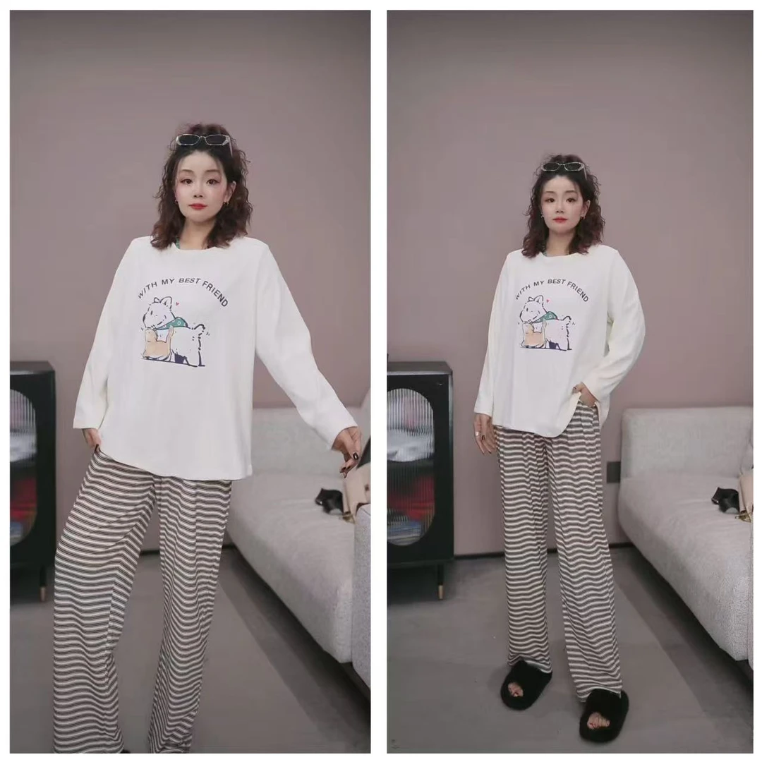 长袖长裤 高端 小狗条纹裤家居服套装 ADM 3155 【No退换】瑕疵品