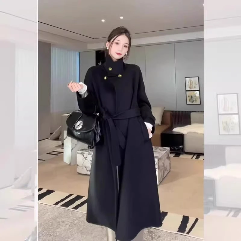 赫本风高级感呢子大衣女2025秋冬新款气质黑色中长款加厚毛呢外套