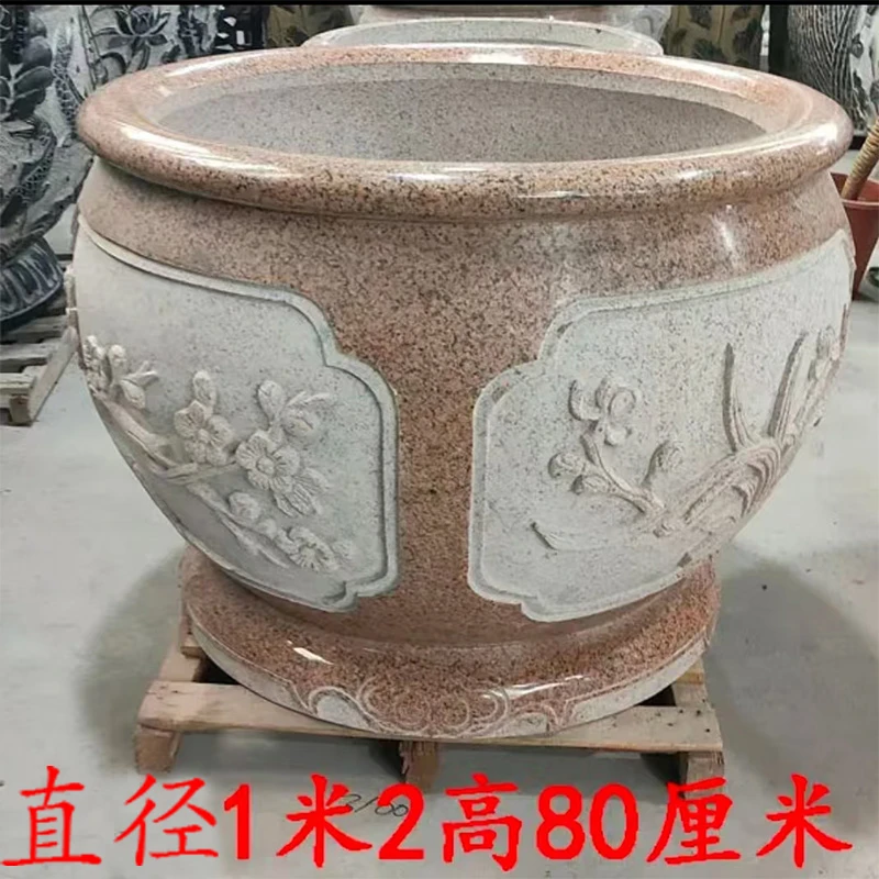 花岗岩石雕鱼缸花盆庭院门海装饰财源滚滚来