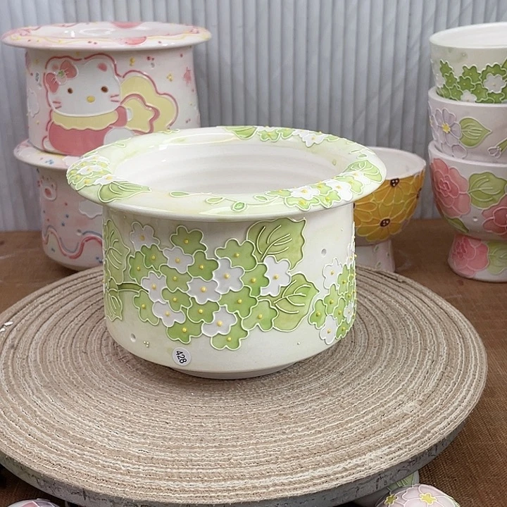 张***雨白泥手绘多肉花盆微瑕428